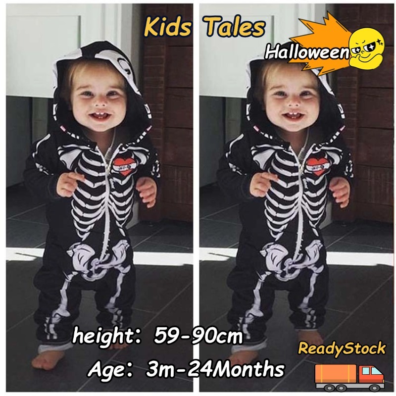 Halloween Baby Girls Boys Romper Hoodies Cotton Zipper Skeleton Printed Kids Overalls Skull Sliders Infant Overalls Playsuit Outfits For Newborn