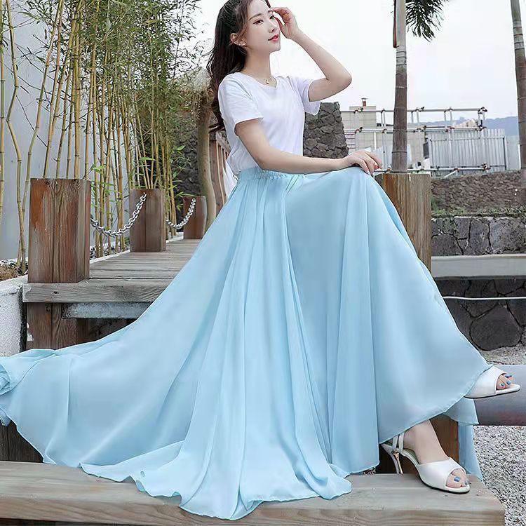 Chiffon skirt kain sarung labuh muslimah kain kembang flare dress plus size perempuan white skirt putih maxi skirt long skirt Large Size A Line Maxi skirt