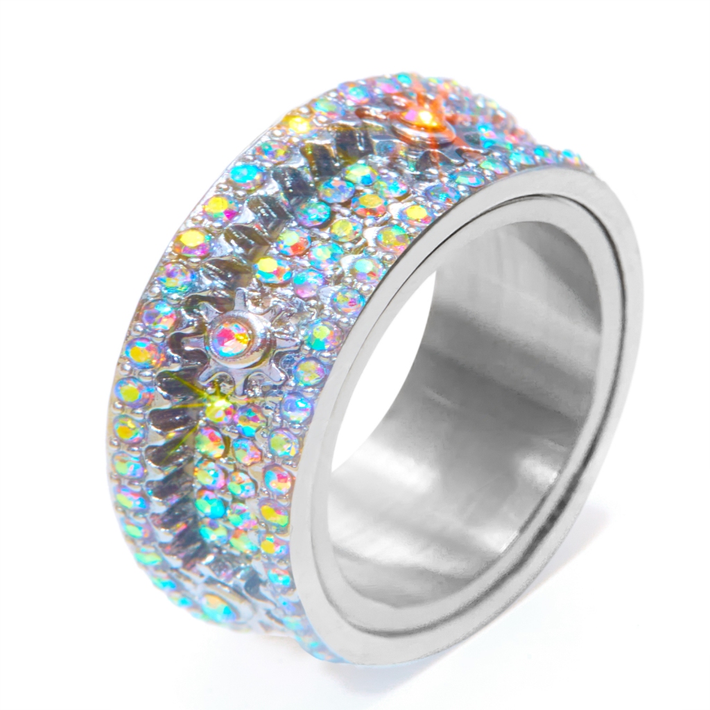 Gear Rotating Zircon Inlaid Ring For Man and Women Couple Commemorative Accessories