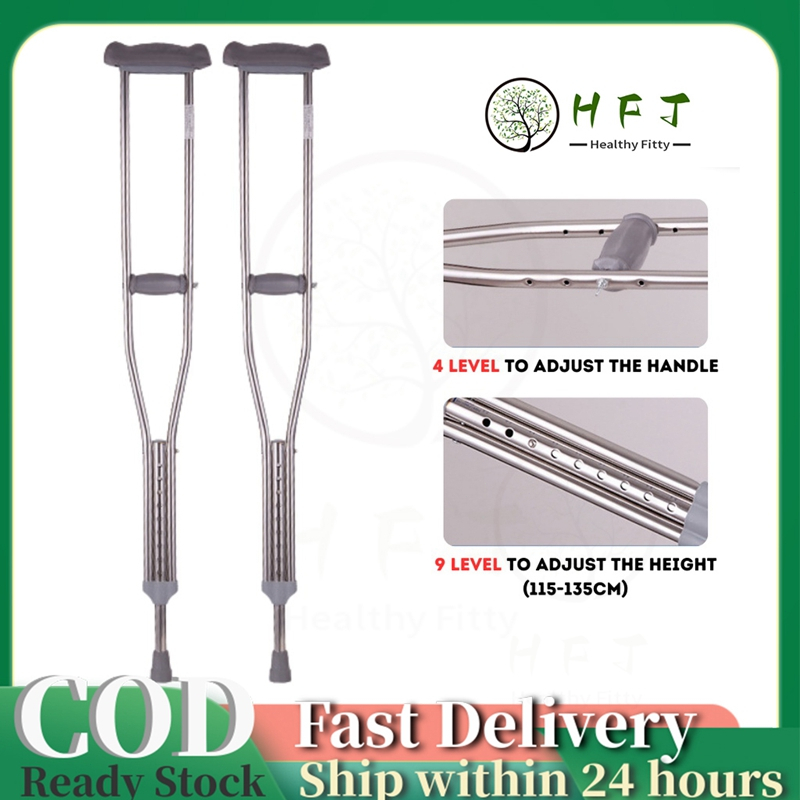 【HFT】Ultra-Light Weight Underarm Cane/ Tongkat Ketiak Shoulder Crutches/ Adjustable Height Tongkat/ Topang Kaki 1Pair/2PCS Arm Support for elderly armpit crutches With armrest pad