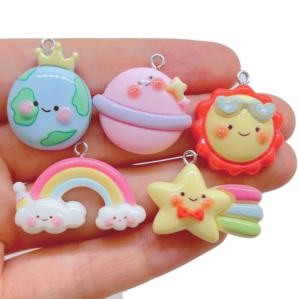 4pcs Little Planet Rainbow Fashion Resin Pendant Cloud Sun Charm DIY Necklace Bracelet Earrings Keychain Accessories