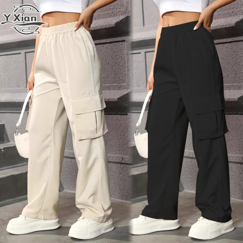 Local Delivery Cargo Pants Women Straight Cut  Korean Style Seluar Cargo Perempuan Plus Size Loose Seluar Kerja Perempuan Khakis Seluar Kargo Perempuan Seluar Kargo Budak Perempuan Seliar Cargo Peremp