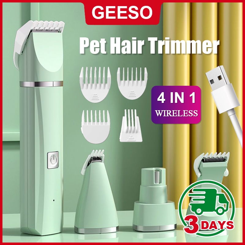 GEESO 4 IN 1 Pet Hair Clipper Grooming Kit Nail Grinder Pet Shaver Rechargeable Cat Dog Hair Trimmer Clipper Shaver Set 宠物电推剪 猫狗剃毛器