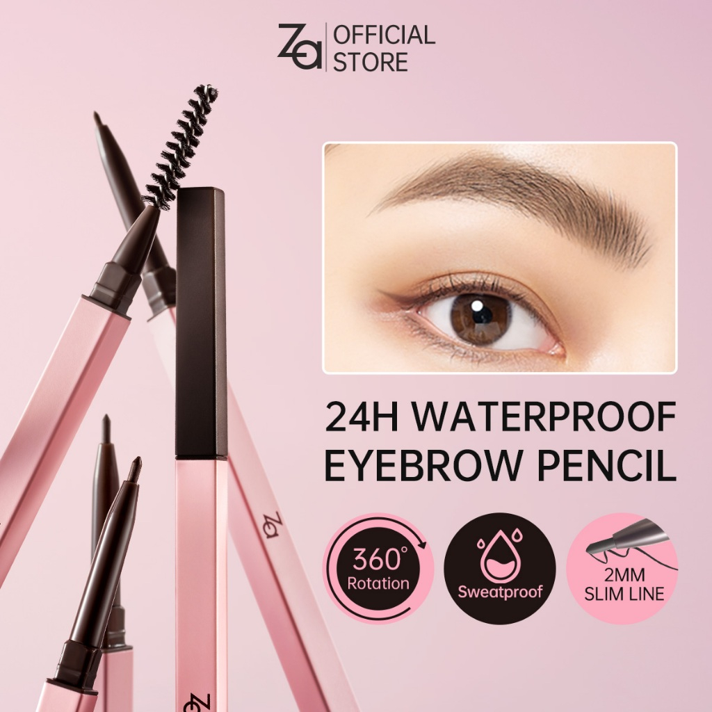 Hidupkan butang, klik untuk memesanPensel Kening, Za, Kalis Air, Tahan Lama, Dua Hujung, dengan Berus Kening, Pelapik Kening Teras Lembut, Tersedia dalam 4 Warna Eyebrow Makeup