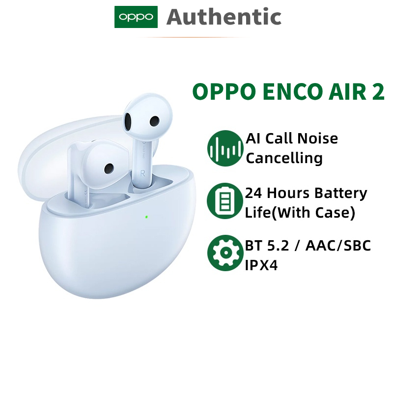 OPPO ENCO Air 2 TWS Earphone Bluetooth 5.2 AI Noise Cancelling Wireless Headphone IPX4 24Hours Battery Life For Reno 8 Pro