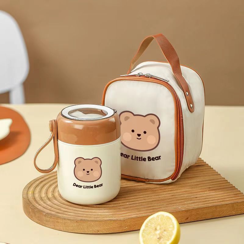 BEAR Thermos Flask Thermal Soup Cup Stainless Steel Food Container Porridge Warmer Portable Lunch Box Cooler Bag856