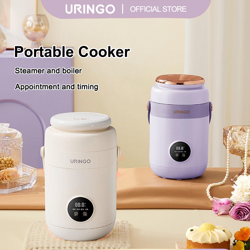 URINGO Electric Stewing Pot Thermal Lunch Box Mini Rice Cooker Portable Keep Warm for Office Man (1000ml)