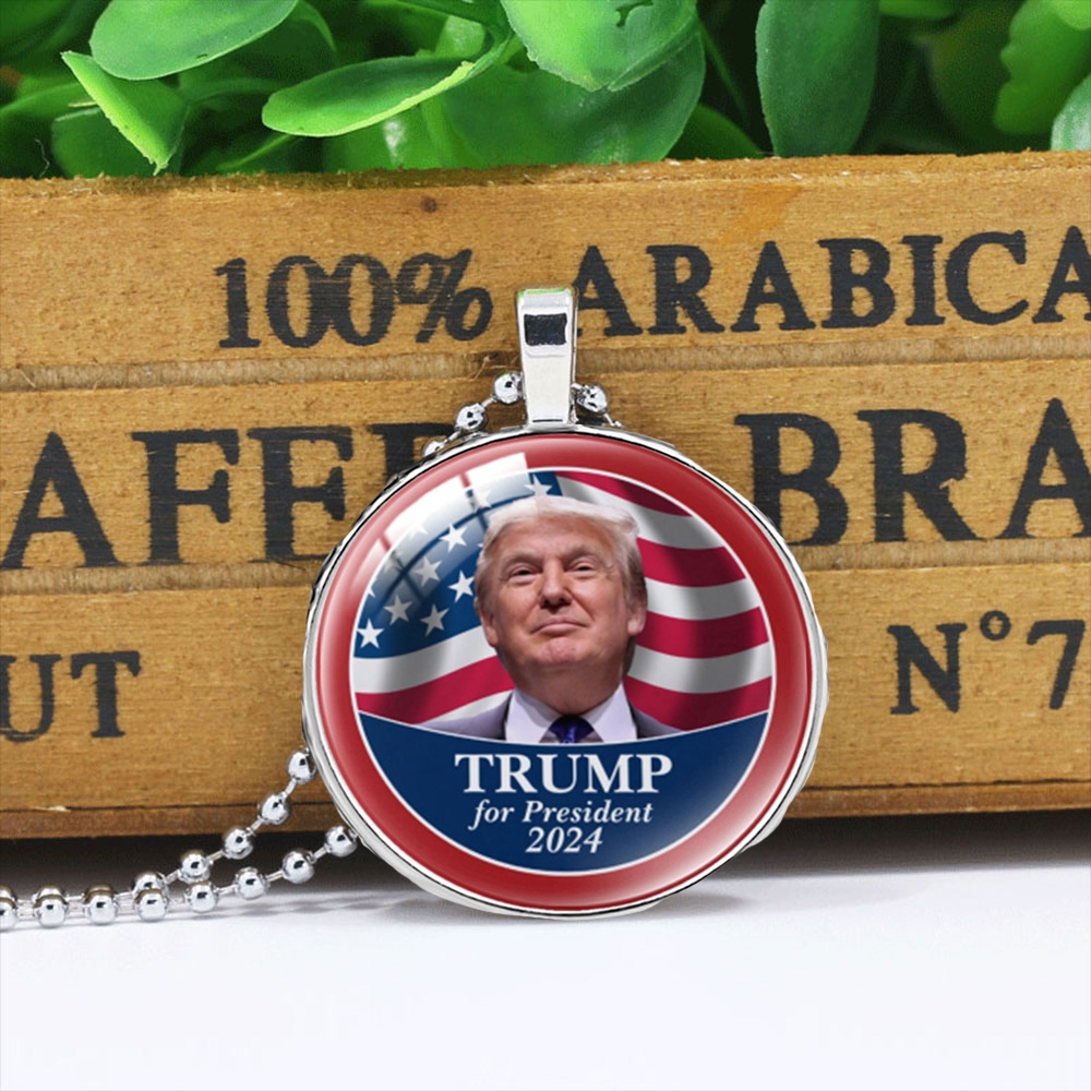 Trump 2024 Necklaces with Chain America Election MAGA Alloy Pendant Necklaces Funny Presidential Election Memorabilia Gift for Men and Women