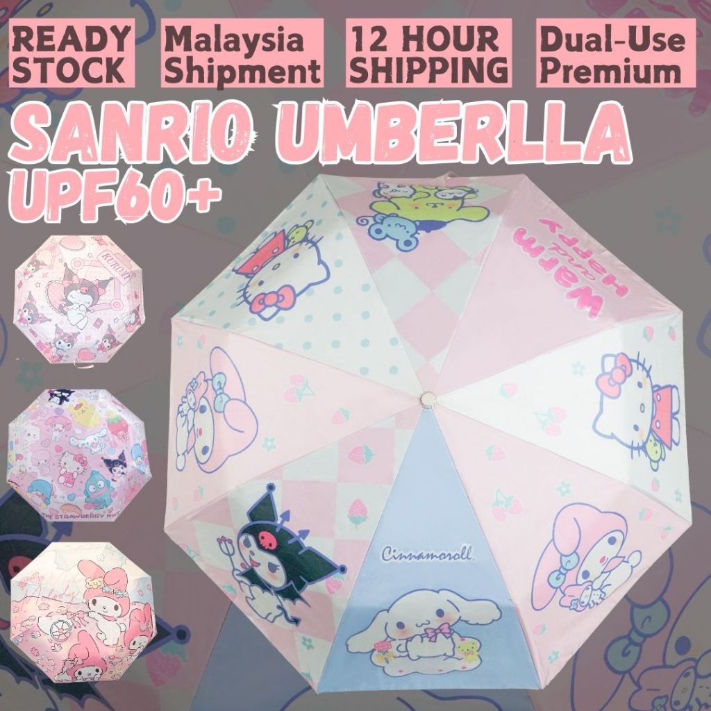 《Ready Stock Malaysia》Japanese Kuromi Sunshade Umbrella Transparent ins Female Cute Sanrio Sunny Rain kt Cat Sun Umbrella Anti-Ultraviolet