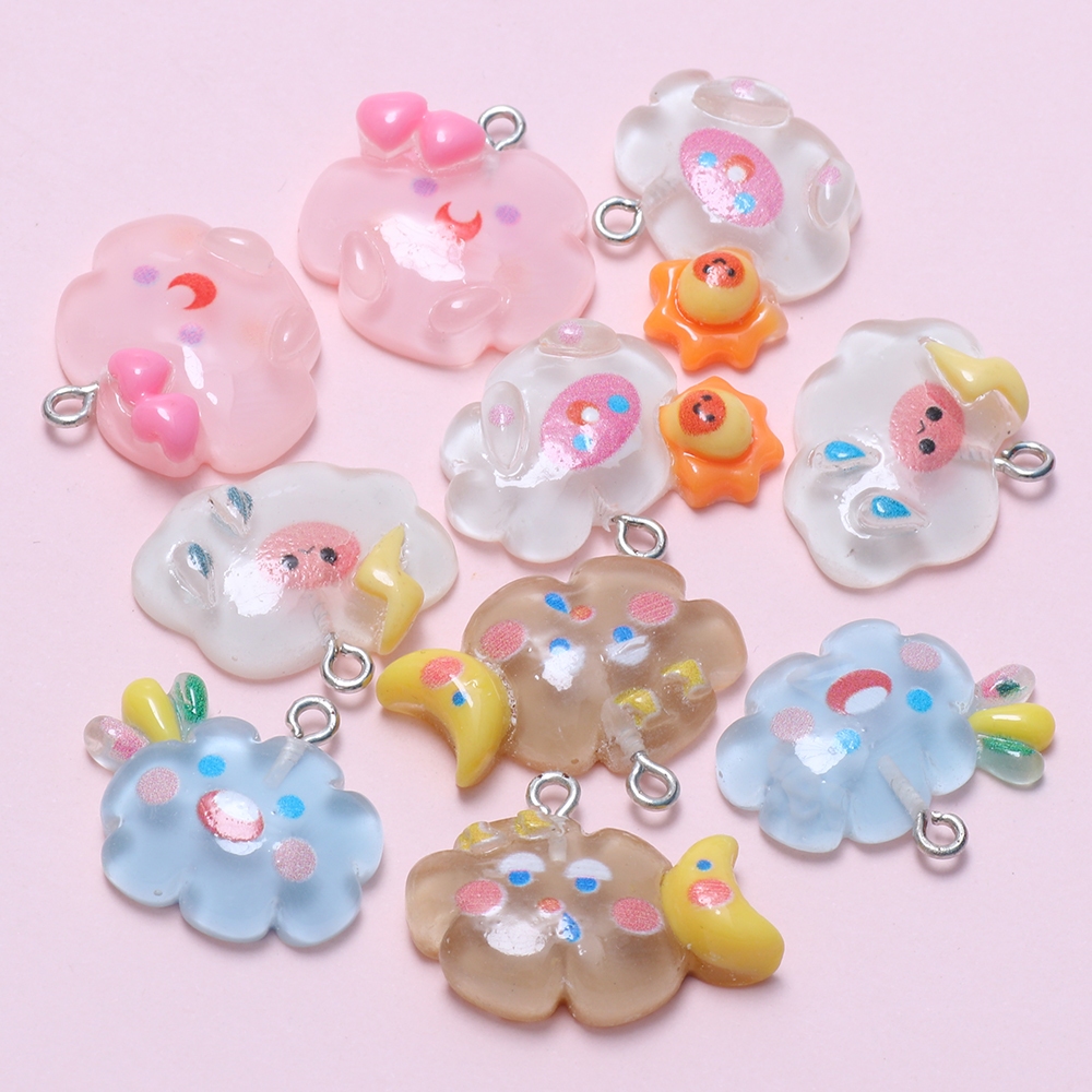 10PCS New Kawaii Resin Pendant Cloud Sun Moon Charm DIY Necklace Bracelet Earrings Keychain Accessories