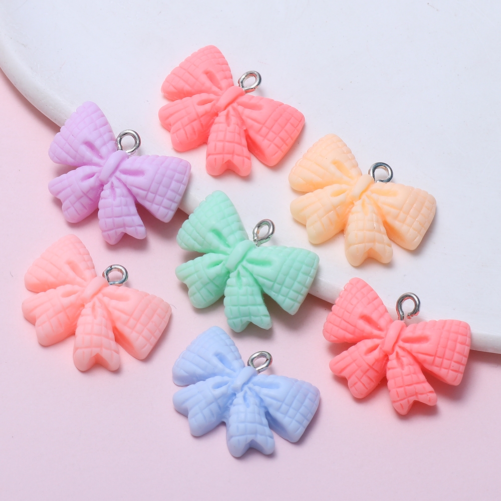 10PCS New Kawaii Resin Bow Macaron Candy Color Pendant Charm DIY Necklace Bracelet Earrings Keychain Accessories