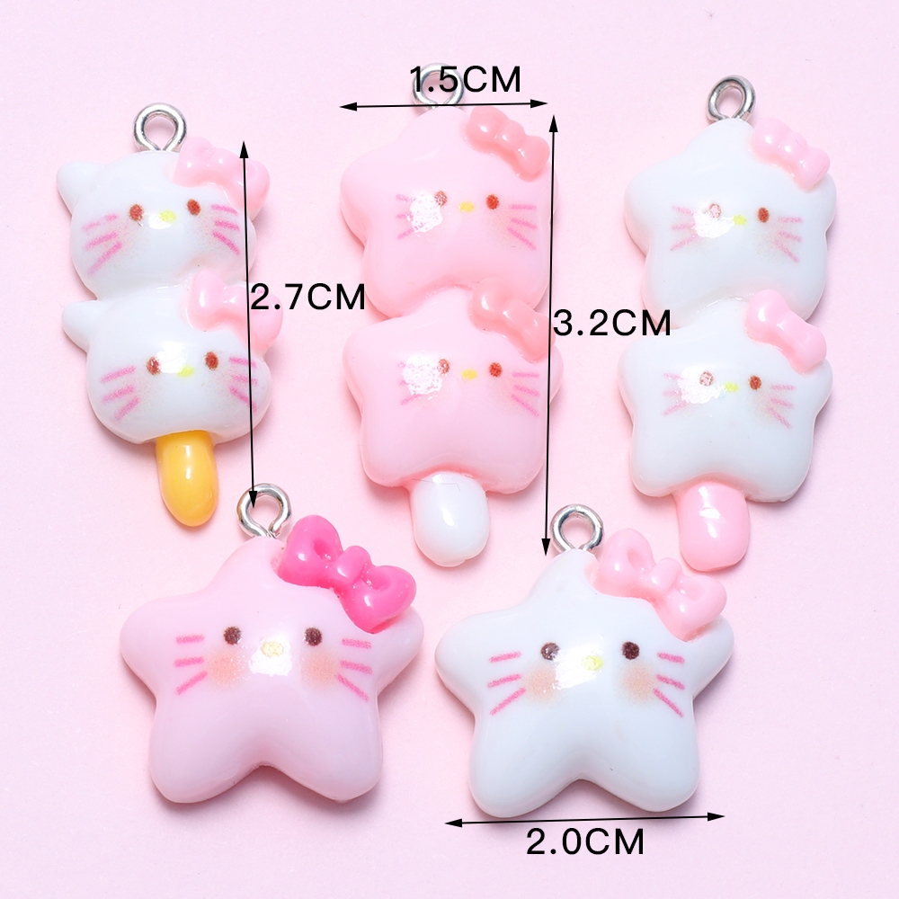 10PCS New Kawaii Cat Resin Pendant Charm DIY Necklace Bracelet Keychain Accessories