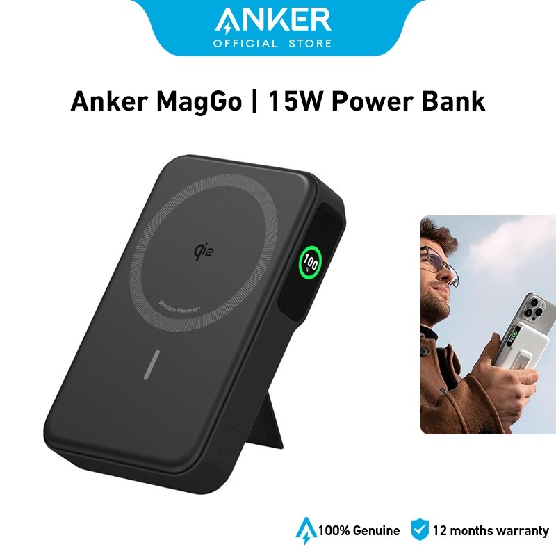 Anker MagGo Power Bank, Qi2 Certified 15W Ultra-Fast Portable Charger, 10,000mAh Battery Pack with Smart Display and Foldable Stand