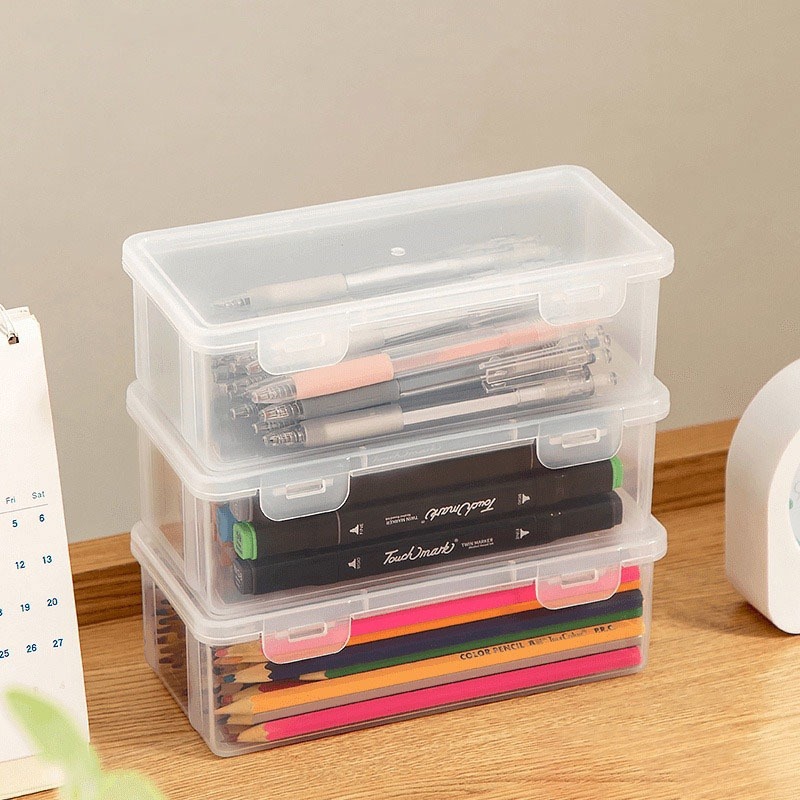 Portable Cosmetic Makeup Boxes Transparent Pencil Case Foundation Blush Eyeshadow Brushes Holder Desktop Stationery Storage Organizer