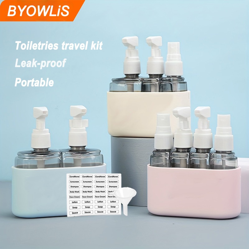 Bottle travel 4 Pack Portable shampoo bottle Spry+pump Leak Proof bottle Toiletries travel kit Refillable 旅行分裝瓶 4 In 1 Containers travel essential shampoo travel pack 分装瓶