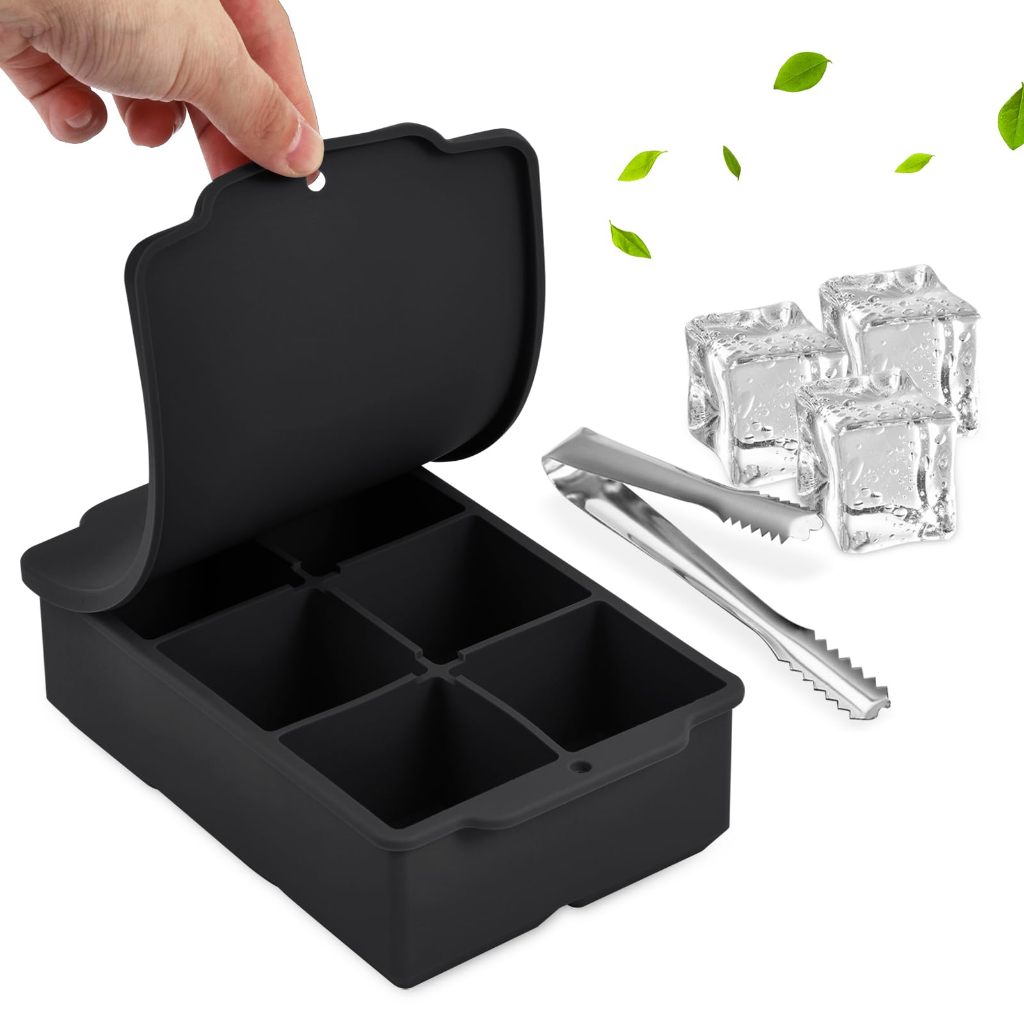 Large Ice Cube Tray, Whiskey Ice Cube Mold, Reusable Silicone Ice Cube Molds, BPA Free Square Large Easy Release Ice Cube Mold (Black) Penggantan Kiub Ais Besar, Acuan Kiub Ais Whiskey, Acuan Kiub Ais Silikon Boleh Digunakan Semula, Acuan Kiub Ais Besar