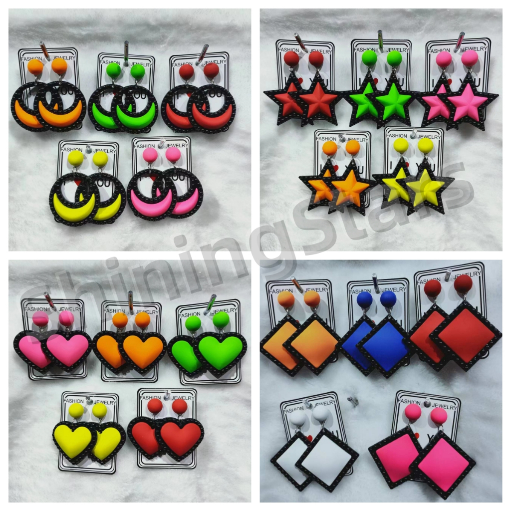 ShiningStars 1Pair Neons Earrings Women Plastic Earrings Red Green Colourful Vintage Earrings