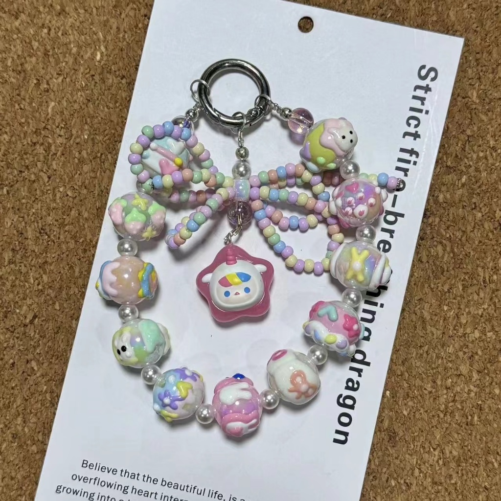 Live Broadcast Dedicated Link -- Pink Bow Beaded Bracelet Female ins Simple Fashionable Fresh Chain Mobile Phone Lanyard Portable Wrist Ornaments Clip-on Phone Case Universal Sling Hand-Beaded Chain New Style