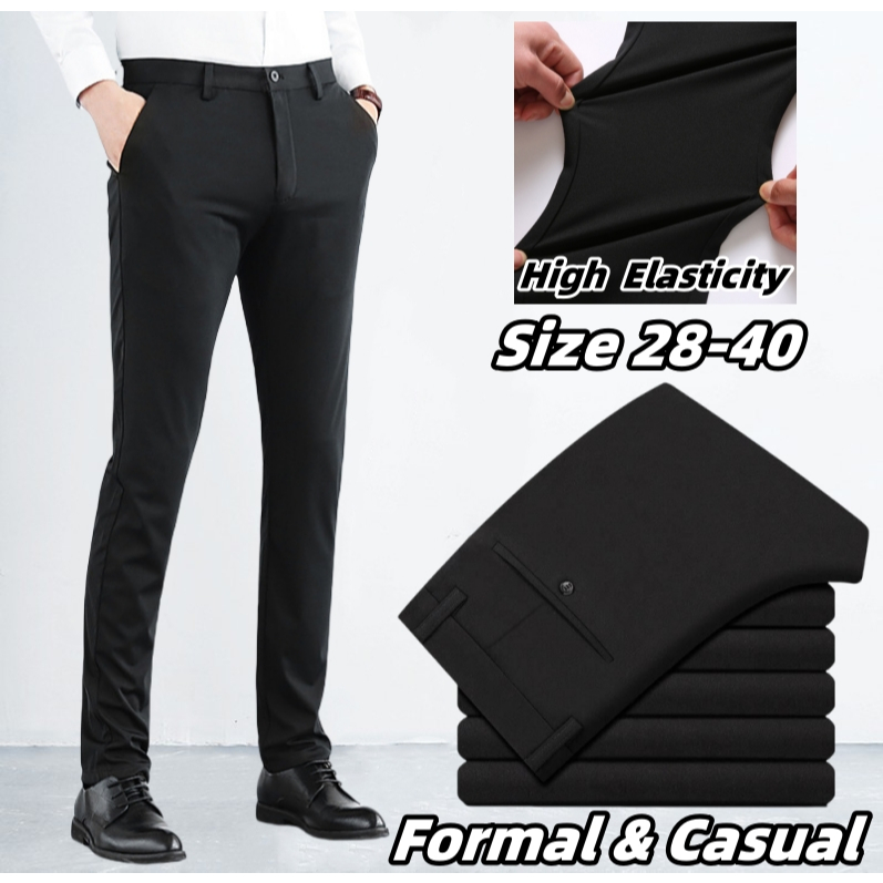 Local DeliveryCEO Men's Formal Pants Elastic Slim Fit Smart Business Black Pant Casual Long Trousers Office Wear Clothing