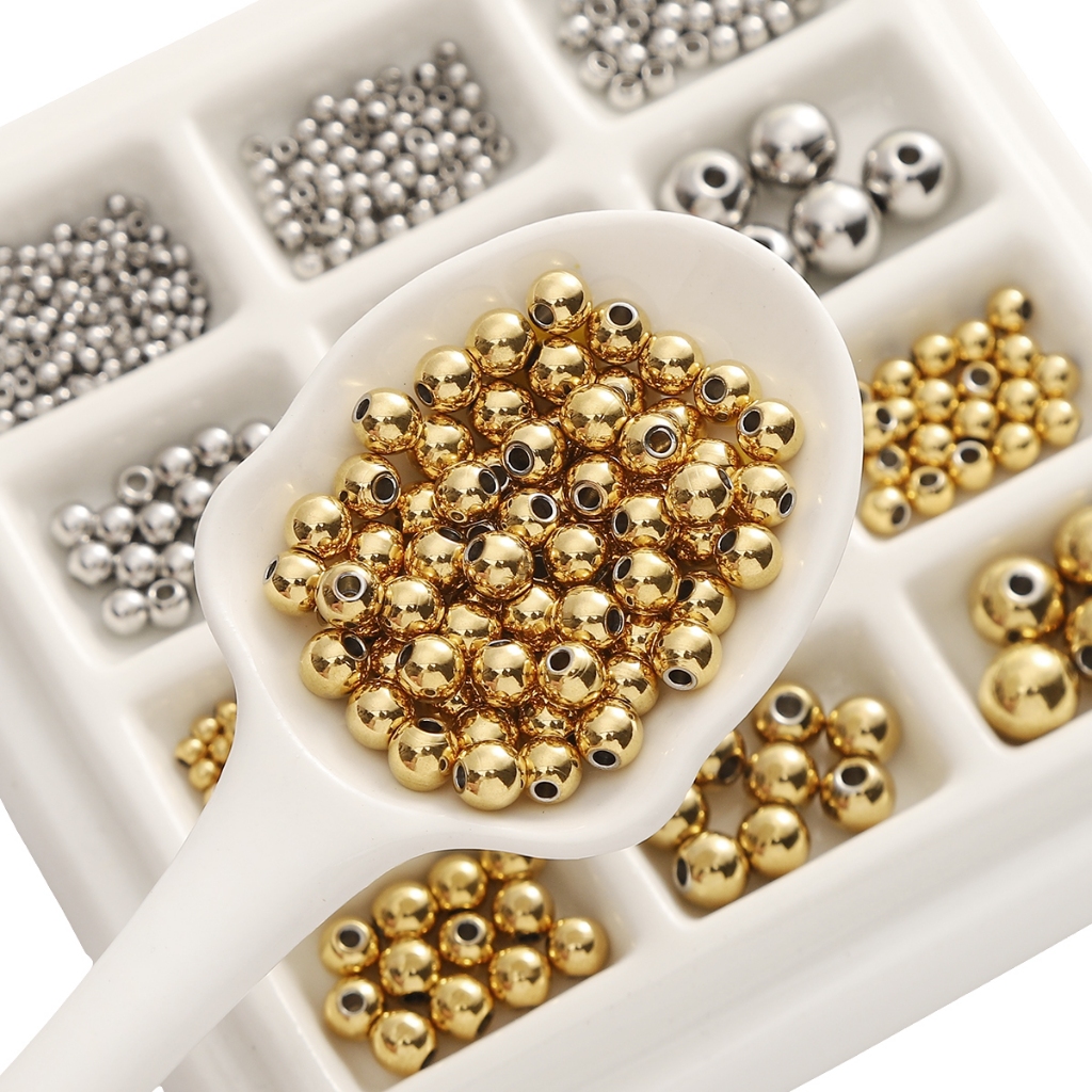 [2-10mm] Stainless Steel Round Beads Gold Steel Color Spacer Beads Bracelet Necklace Beaded Accessories DIY Handmade
