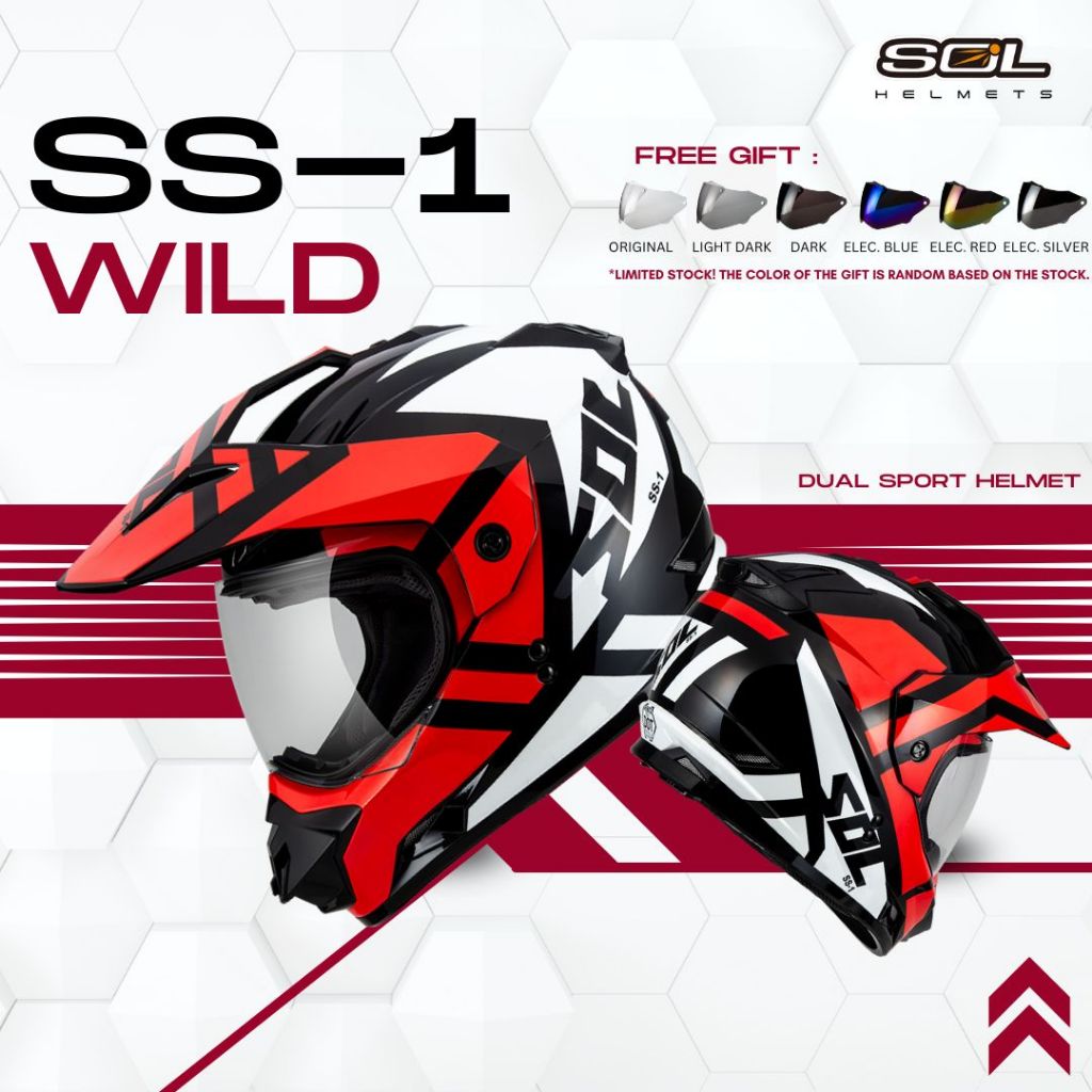 DOT Helmet Motor Cross Dual Sport SS-1 WILD (FREE CAP for member) - SOL HELMET Exclusive Distributor