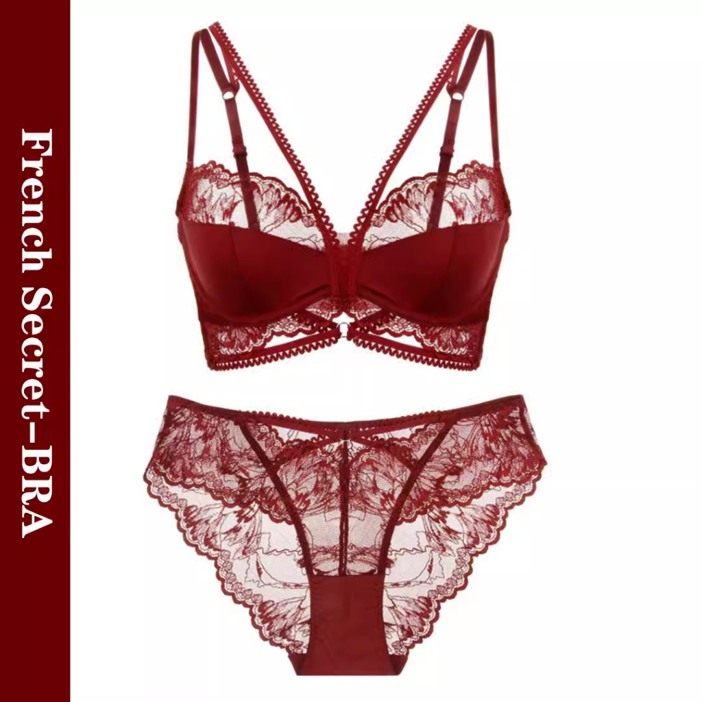 French style sexy ultra-thin lace lingerie, red zodiac year bra, large chest display, small anti sagging bra set