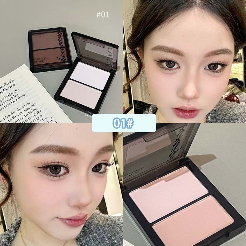 Herorange Two-color Blush Highlights Brighten Skin Tone Natural Nude Makeup 2 in 1 Highlight Shading