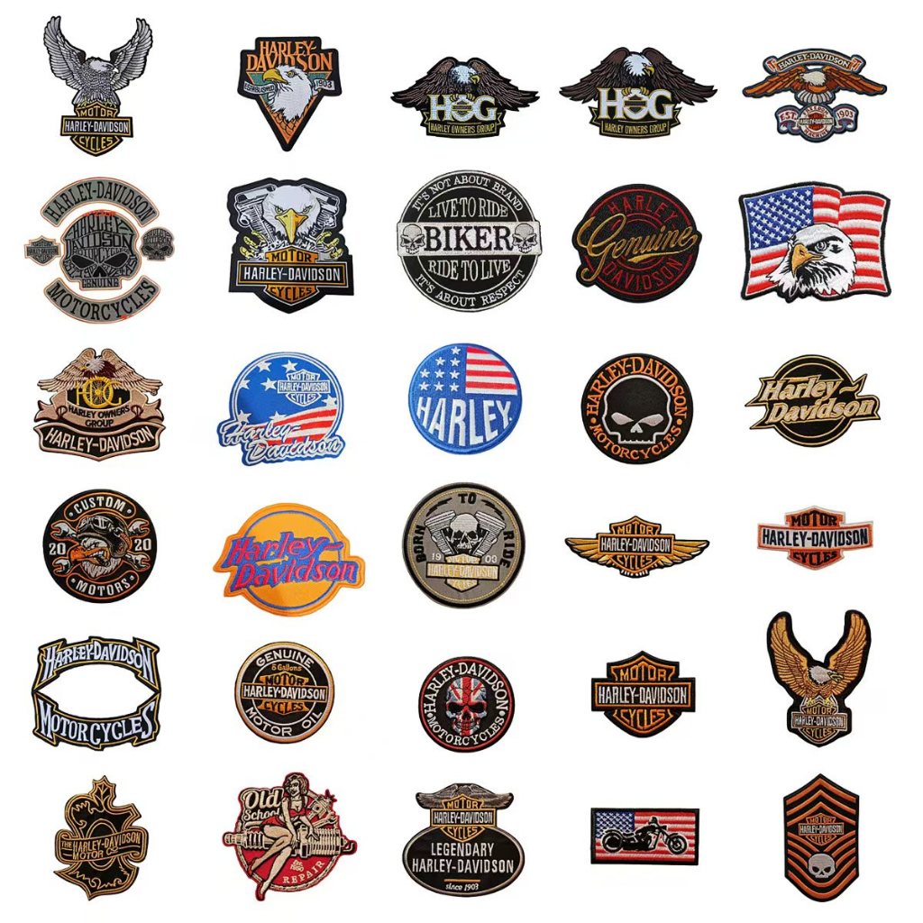 Customized Brand Logo Embroidery Patches Iron On Sew On Harley-Davidson Victory Triumph Royal Enfield Motorcycles Stickers For Clothing Garment Jeans Jacket Hats Badge