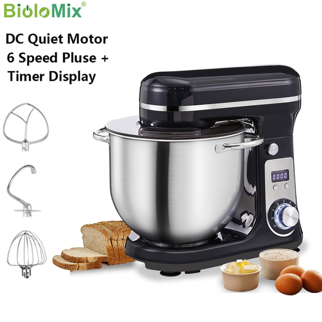 BioloMix 6L DC Quiet Motor 6 Speed Timer Display Food Stand Mixer Cream Egg Whisk Cake Flour Dough mesin pengadun adunan tepung 和面机 1200W