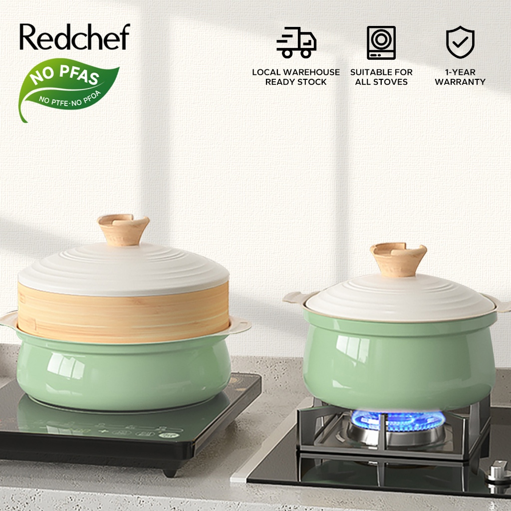 Redchef Nonstick Ceramic Rock Table Soup Pot Non Toxic, PFAS& PTFE& PFOA Free Casserole 20/24cm Suitable for All Stoves