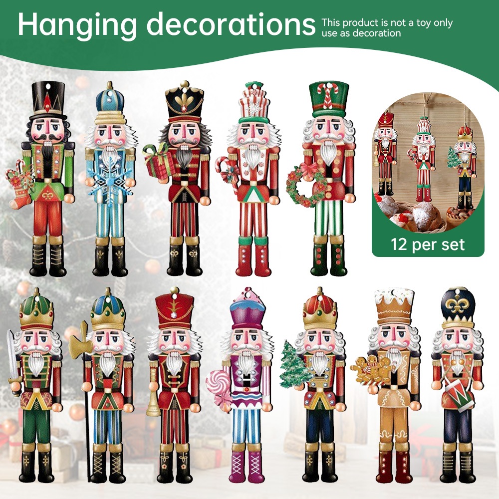 thumbnail image 2 of Aazon.co: 48 Pcs Christas Nutcrackers Decorations Wooden Nutcracker Hanging Ornaents Set 2 of 14