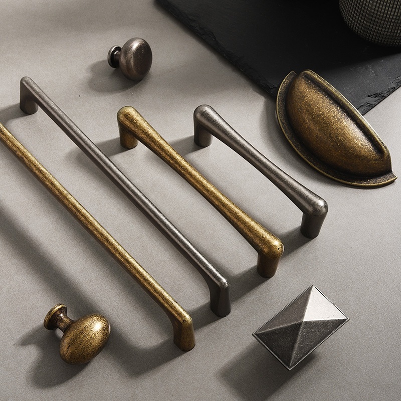 Vintage and minimalist antique nickel color, copper brown furniture handles, cabinets, drawers, wardrobes, door handles