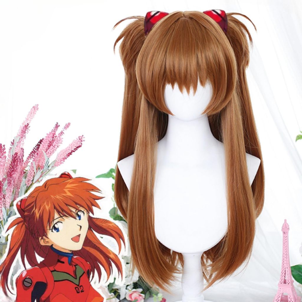 [Ready Stock Fast Shipping] Mudson-Brown Wig, With Braids, Asuka Wig, Long Straight 2 Ponytail Braid Ginger Orange Lolita Wig Daily Wig Halloween Party Wig