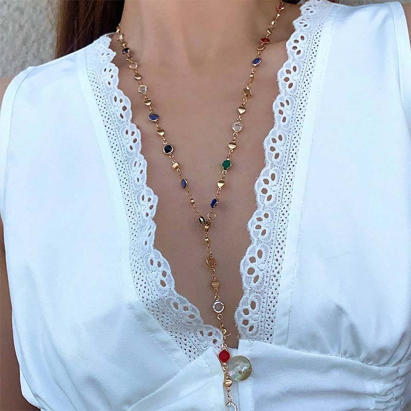 Fashion Boho Heart Colorful Zircon Pendant Necklace Long Short Choker Chain Women Metal Jewelry For Women Birthday's Day Gift