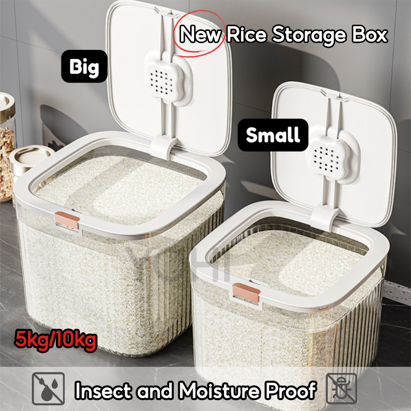 Ready Stock 2024 New Rice Storage Box Grain Container Household Cereal Rice Bucket Insect and Moisture Proof Sealed Kitchen Organizer