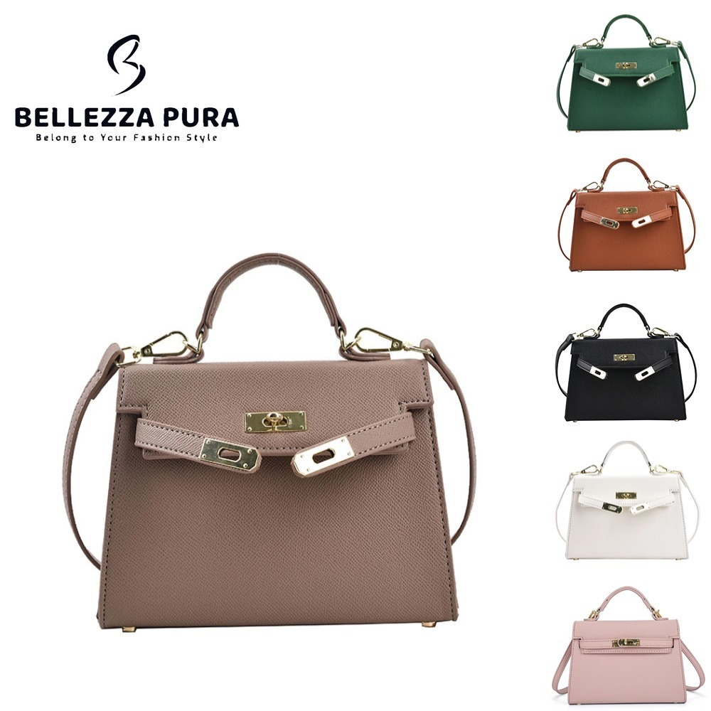 BELLEZZA PURA(READY STOCK) Handbag Women Fashion Luxury Sling Bag Elegant Plain Square Lock Shoulder Beg 包包 女 斜挎包