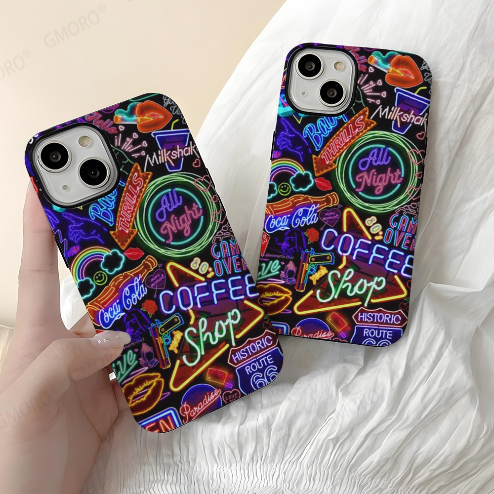 Neon Punk Tech Style Phone Case Suitable For iphone 11/12/13/14/16 Pro Max iphone 15 Pro Max Drop resistant Phone Case 2-In-1 Double-layer Protection Phone Case