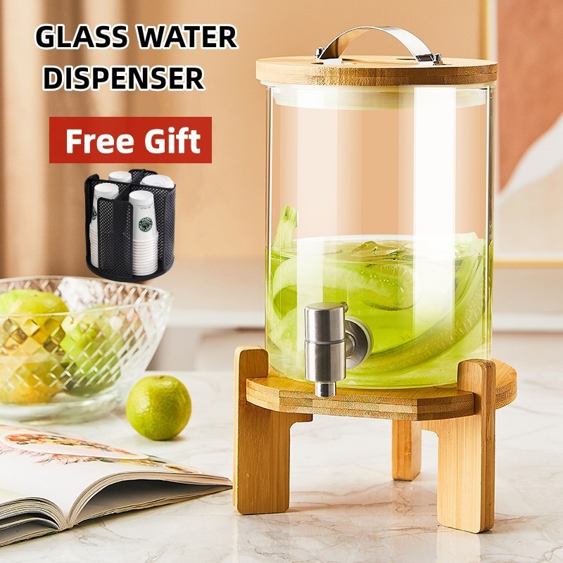 Caroeas Glass Beverage Dispenser with Stainless Steel Faucet Wide Mouth Easy Filling Cold For Outdoor, Parties