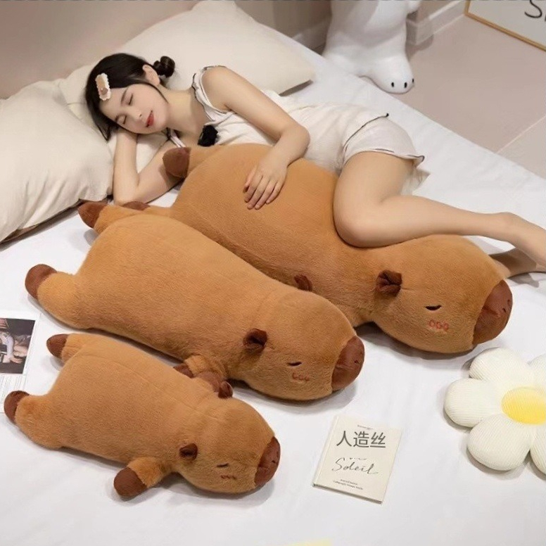 [45-90CM]Cute cartoon get down capybara throw pillow girl Sleep cuddle in bed action figure long pillow plush rag doll趴款水豚卡皮巴拉抱枕女生睡觉床上抱睡公仔长条枕毛绒玩具布娃娃