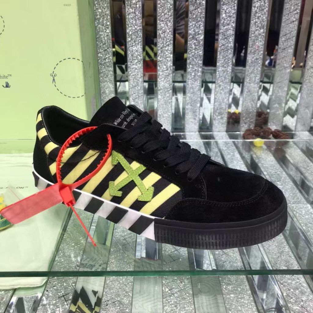 Off-white Fabric Suede Leather Arrow Striped Sneakers Black