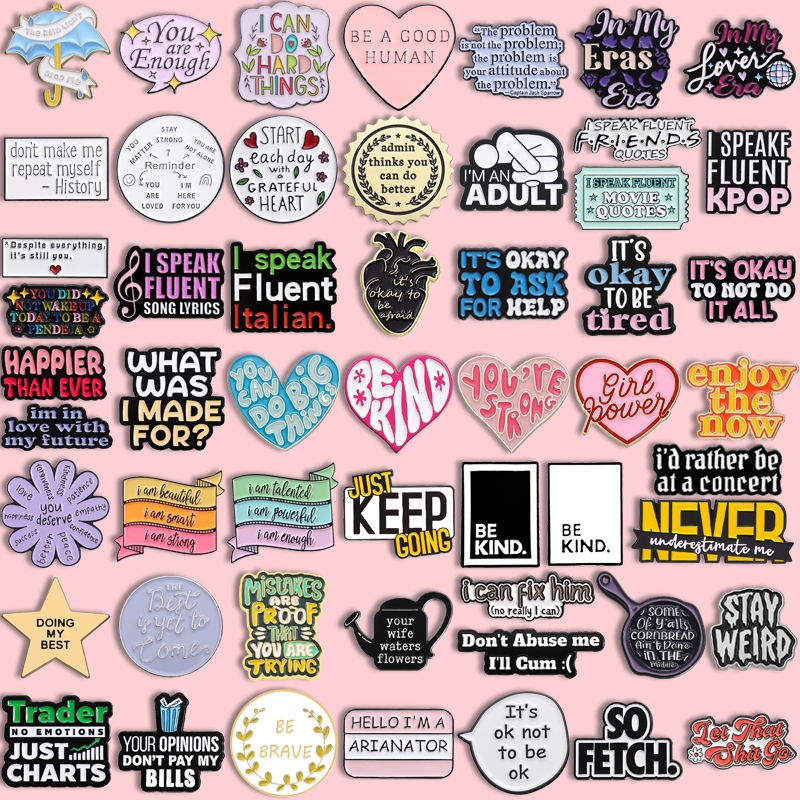 100 Styles of Sentimental Words and Phrases Enamel Pins Kindness Badges Brooches Lapel Badges Jewelry Gifts for Friends