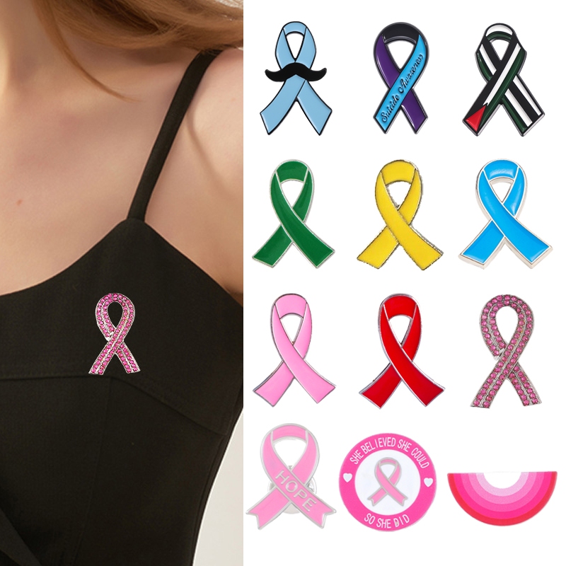 14 Styles Pink Red Purple Ribbon Lapel Brooch Breast Cancer AIDS Awareness Badge Public Welfare Symbol Pin Clothing Bag Accessories Jewelry Gifts