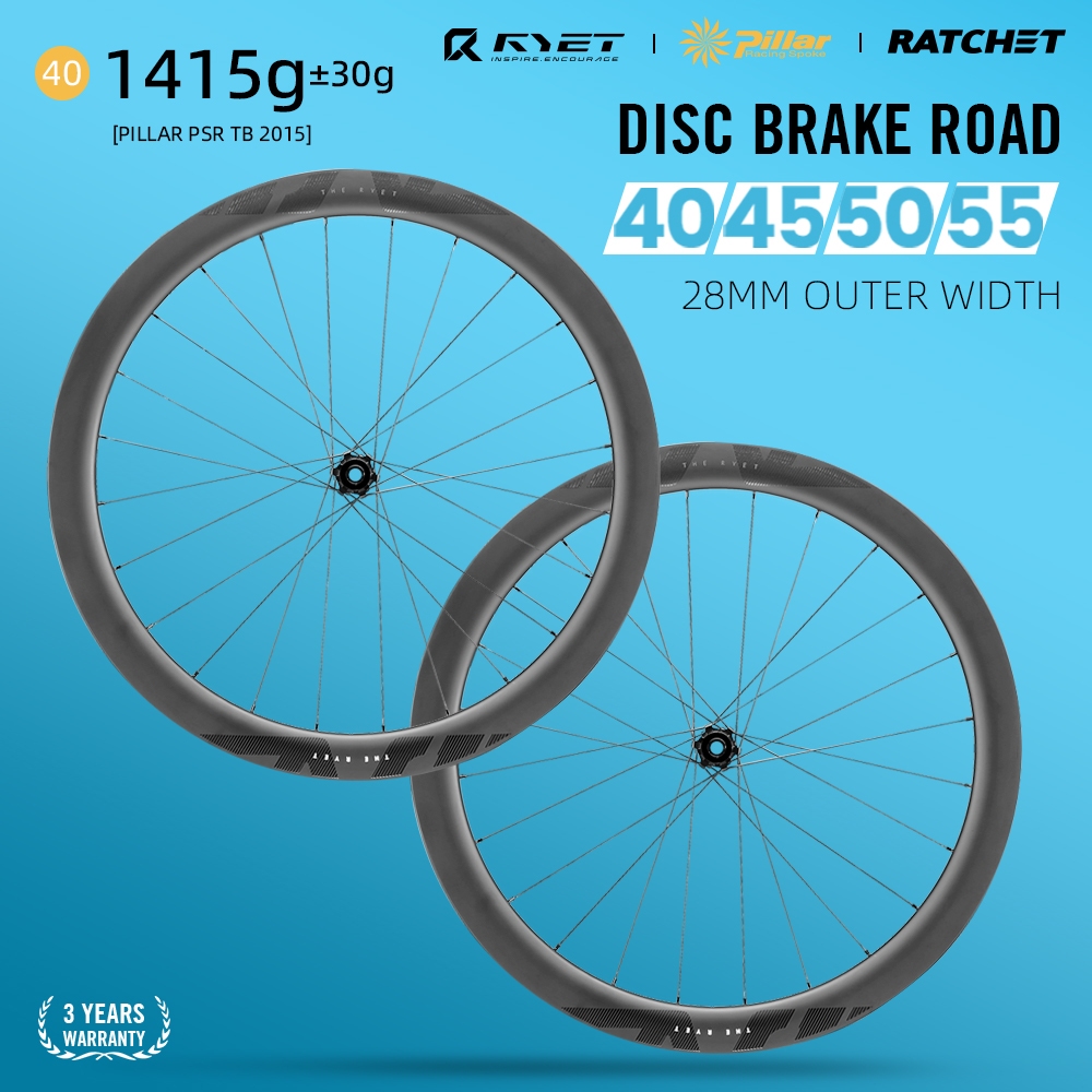 2023 RYET Carbon Wheels Disc Brake 700C Road Bike Wheelset 36T Ratchet CenterLock Hubsets Carbon Rimsets Pillar Road Cycling Wheels