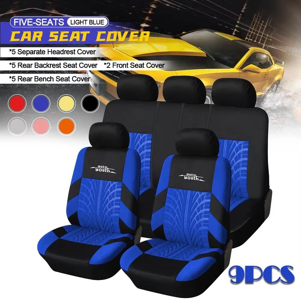 AUTOYOUTH 9PCS Hot Sale Car Accessories Car Seat Covers Polyester Seat Covers Tire Track Design Universal Fit