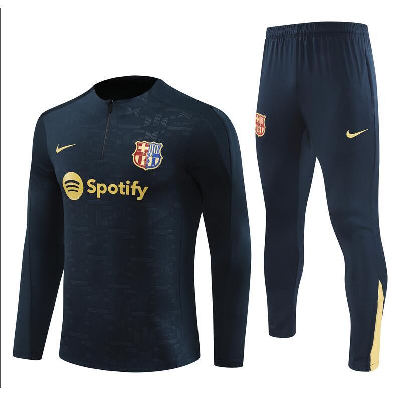 24-25 Barcelona Royal blue [Steel seal] Half Zip Football Tracksuit Men's Soccer Training Jersey + Pants Set Long Sleeve Sportswear Polyester Fashion casual sports suit