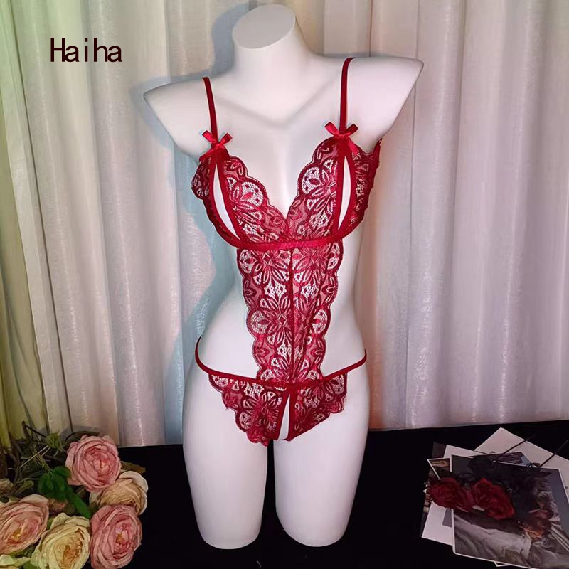 Haiha Sexy Lingerie Open Jumpsuit Sexy Sling Lace Pajamas Women Plus Size baju tidur seksi 情趣内衣