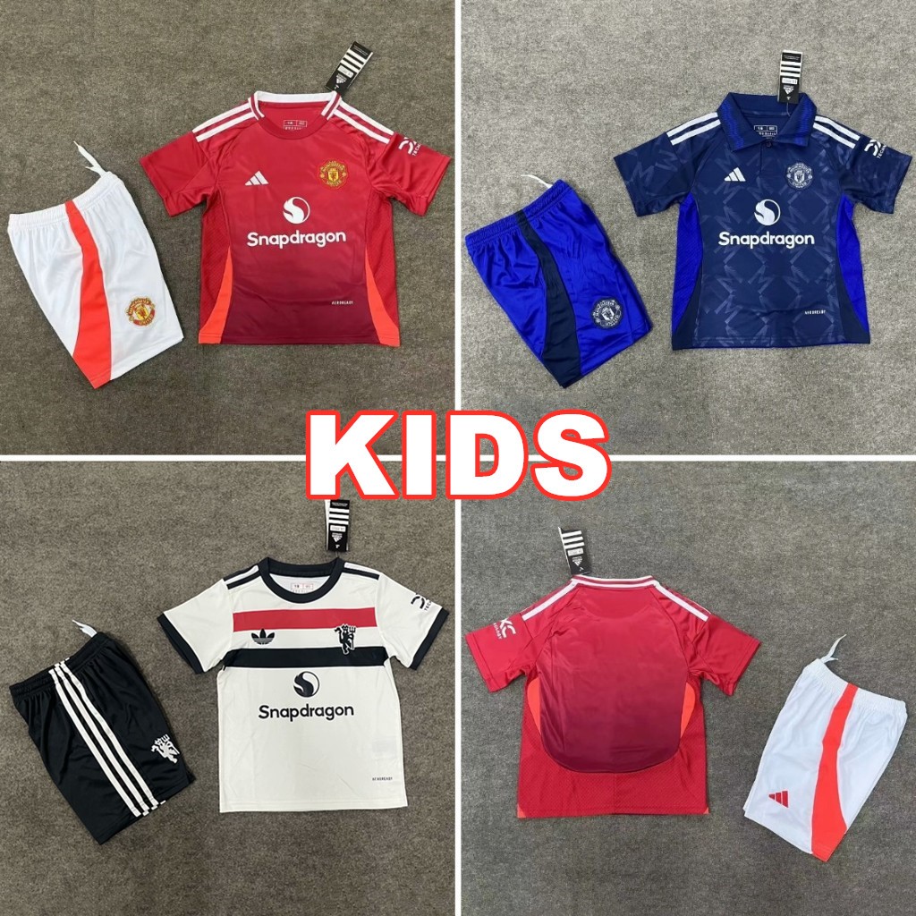 High Quality Kids 24-25 Man-Utd MU Home Away 3rd Football Jersey Set Manchester United Tops+Shorts Suit