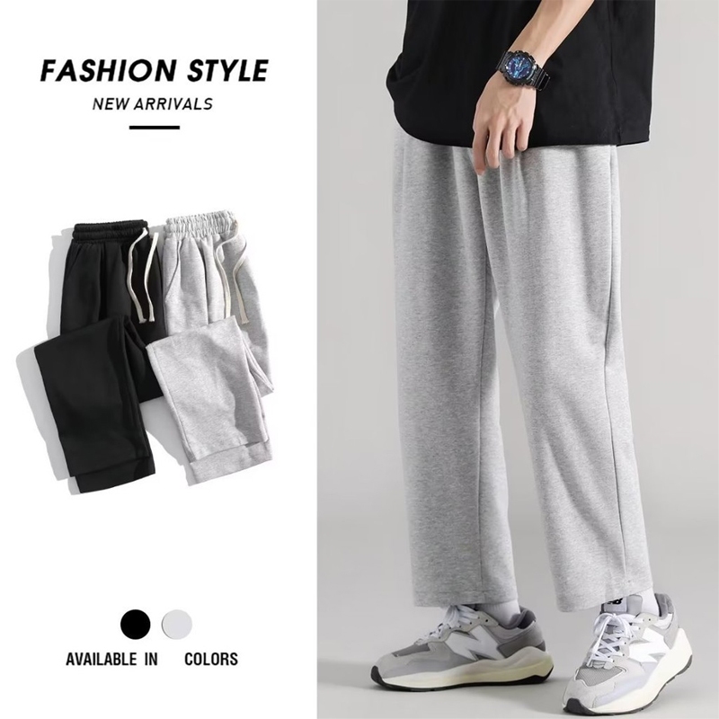 M-5XL Men's Summer cargo Loose Casual Pants For Men Wide Leg Sweatpants Thin Solid Color Sports Celana Baggy Pants Lelak Plus Size Black\Grey
