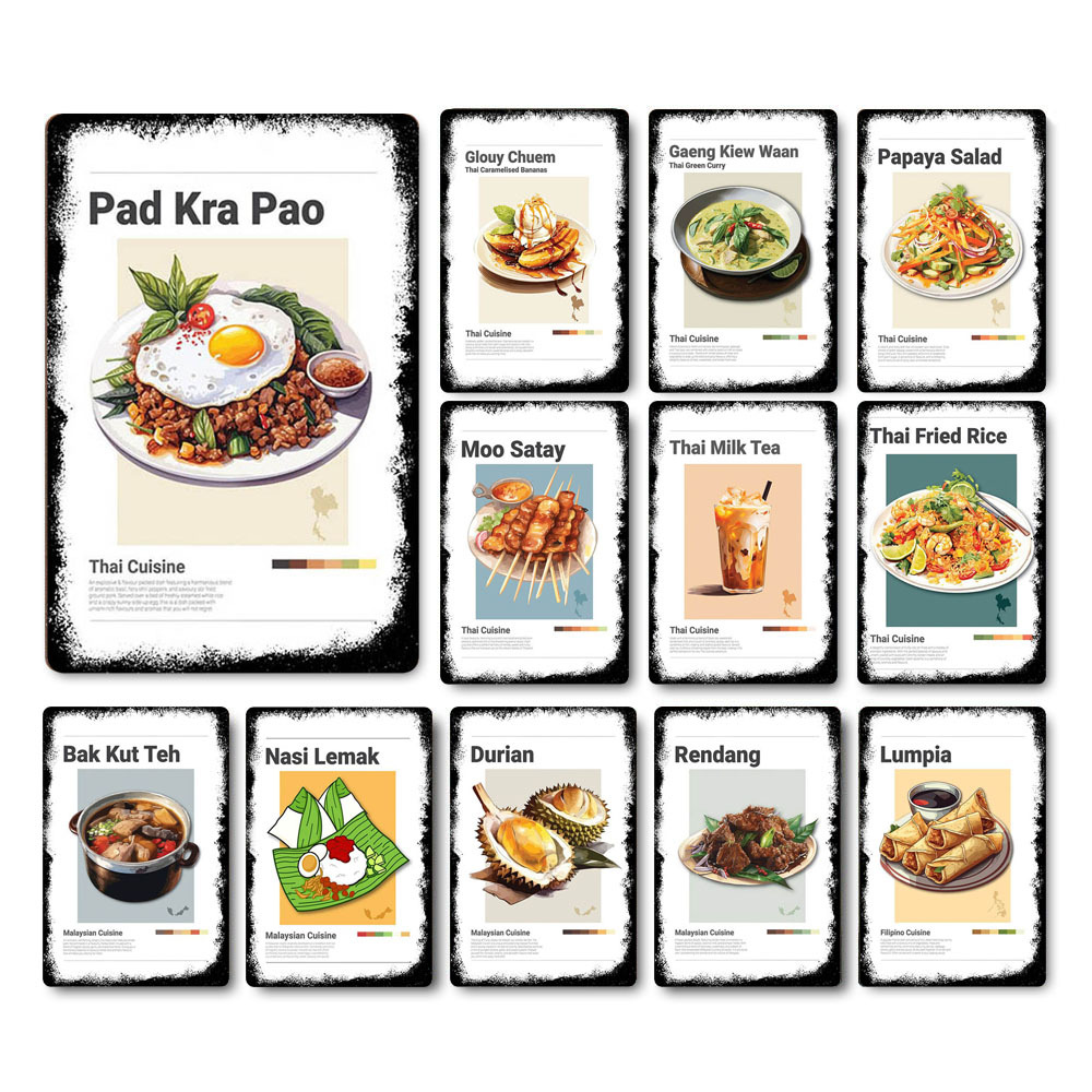 Vintage Southeast Asian Street Food Metal Tin Sign Cafe Wall Decor Mamak Stall & Kopitiam Hiasan Dinding Besi Kitchen Shop Decoration Rustproof Retro Food Wall Art