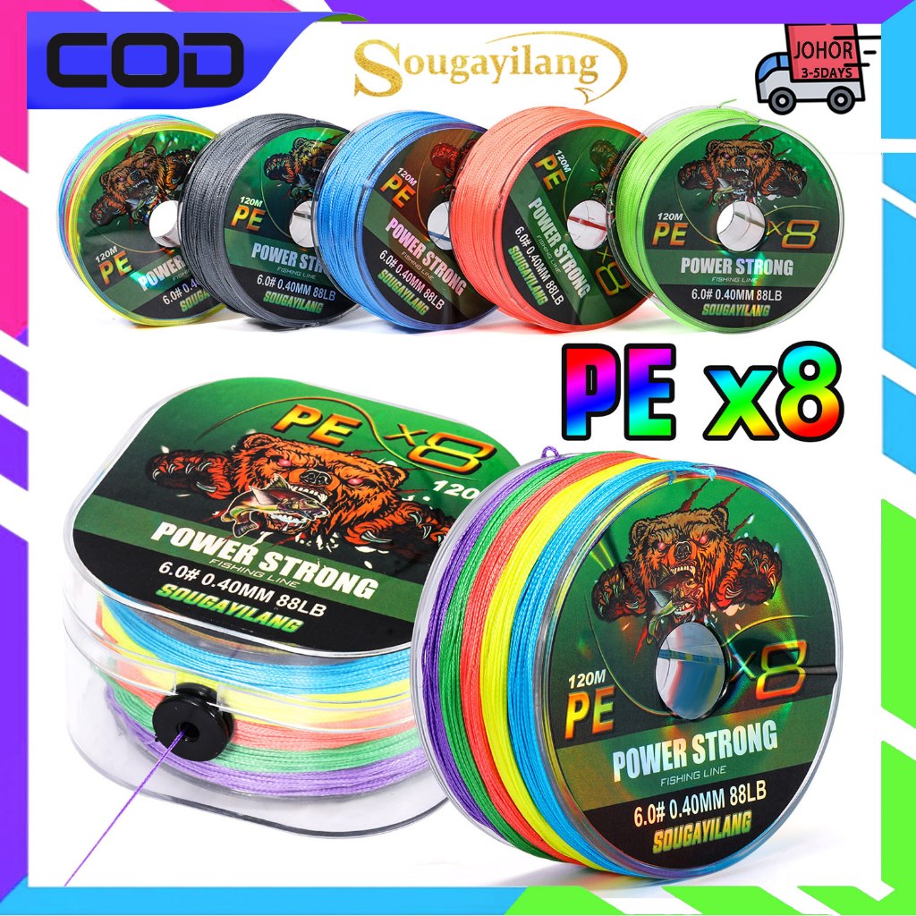 Sougayilang 8 Stands  Fishing Line 120m 10-40kg Fishing Line PE Line Fishing Line Strong Fishing Line For Outdoors  Multicolor Blue Green Grey Orange Line